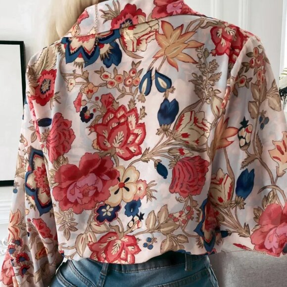 Women Blouse Lightweight Long Sleeve Flower Shirt Top- Small - Picture 3 of 4